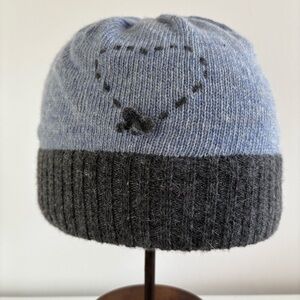 Wool rabbit hair nylon blend purple gray beanie hat heart design